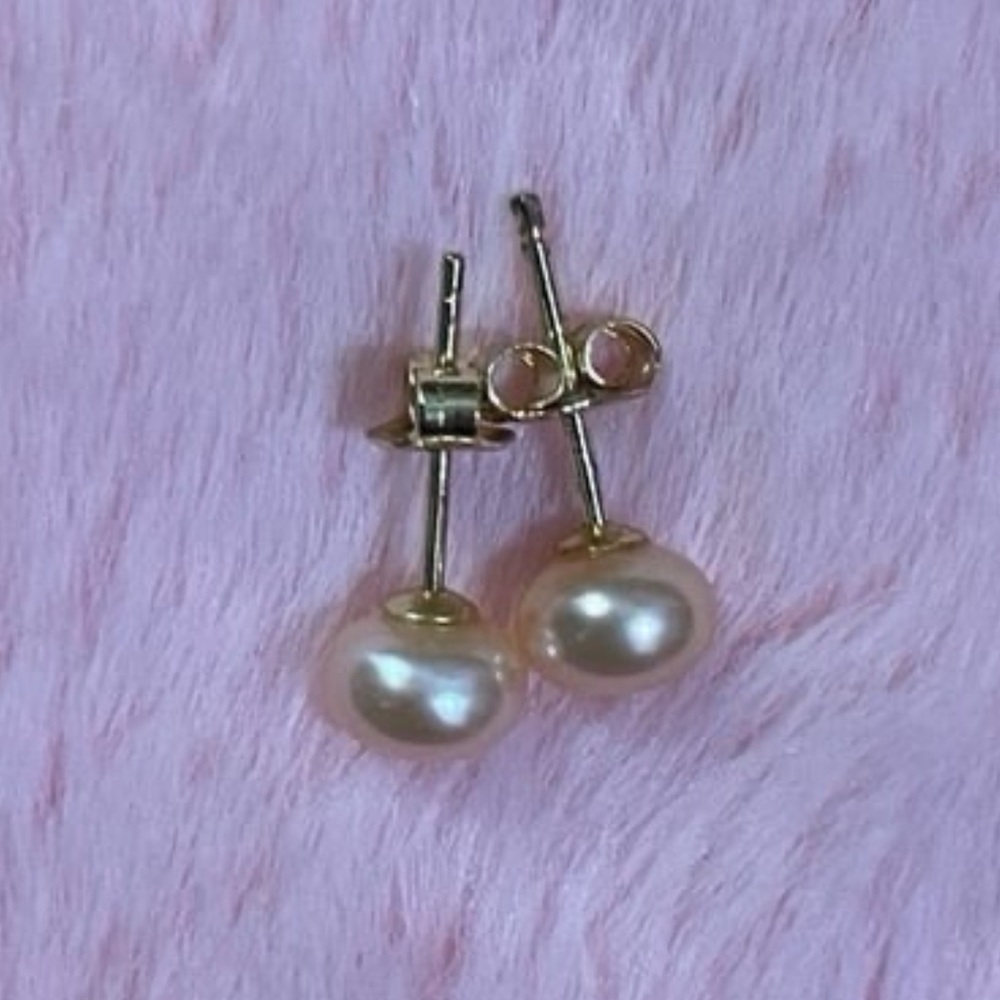 6-7mm 14K Yellow Gold plated Natural Pink South Sea Pearl Stud